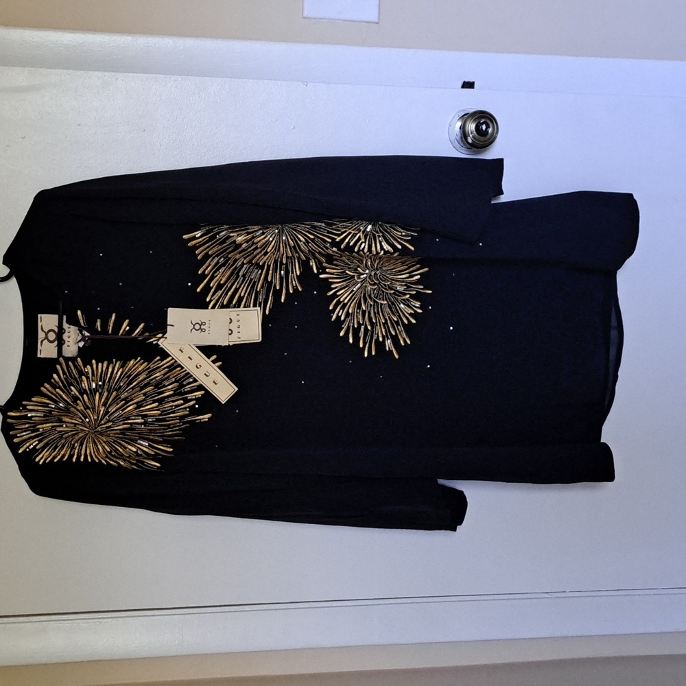 FIGUE Natalia Firework  Black & Gold Metallic  Embroidered Dress szS NWT
